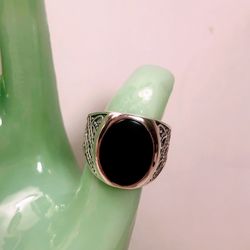 New Sz 10 Men’s Genuine Black Onyx Sterling Silver Signet Ring
