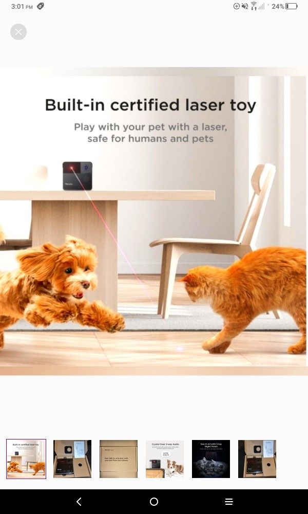 Petcube Play 2 Wi-Fi Pet Camera with Laser Toy for Cats & Dogs, 1080P HD Video, 160° Full-Room View, 2-Way Audio, Sound/Motion Alerts, Night Vision,