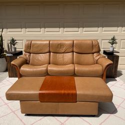 Stressless Ekornes Eldorado 3 Seat High Back Paloma Leather Sofa & Storage Ottoman