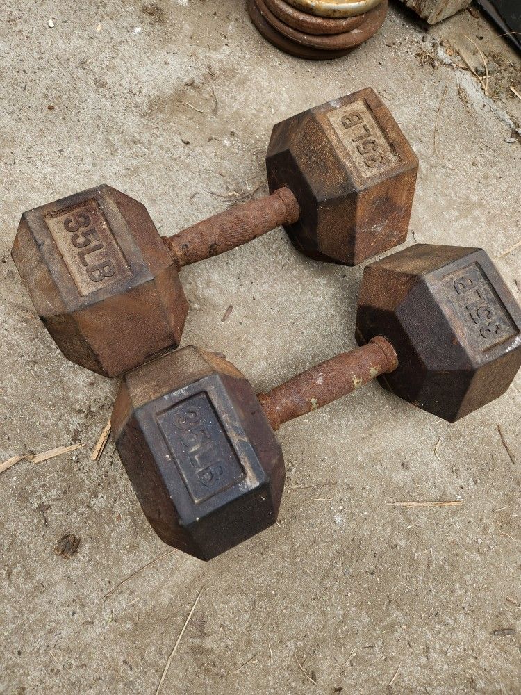 35lb Rubber Hex Dumbells Gym Weights Set $55 Pair