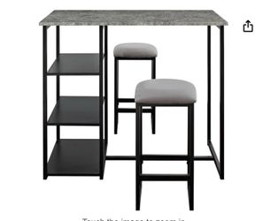 3-Piece Pub Set with Faux Concrete Top, Gray / Black