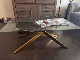 Rectangle Coffee Table With Gold Leg Trim