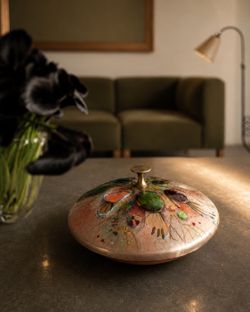 Vintage 1958 Landau-Goldsmith Cloisonné Enamel on Copper Covered Dish MCM Atomic Decor