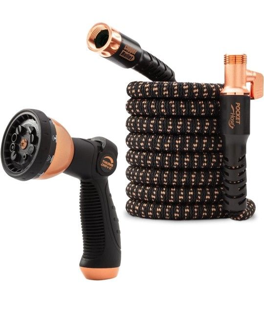 Pocket Hose Copper Bullet Expandable Garden Hose 50 FT w/10 Pattern Thumb Spray Nozzle AS-SEEN-ON-TV 650psi 3/4 in Patented Lead-Free Ultra-Lightweigh