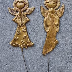 Vintage Pair of Gold Angel Plant Stakes