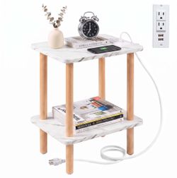 2-Tier Side Table with Built-In USB Charging
