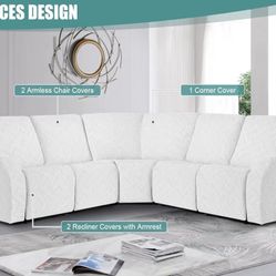 Ruaozz Sectional Sofa Covers Oversized L Shape 5 Seat Recliner Couch Covers - Washable Soft Extra Large Sectional Covers with Pockets (Ivory)