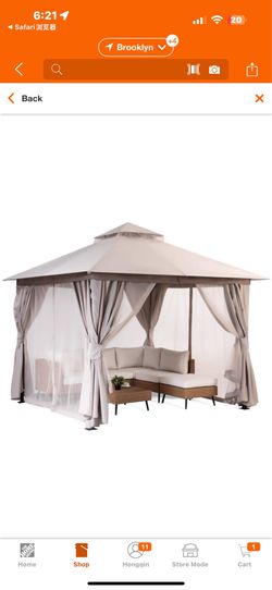New in box LAUSAINT HOME 10 ft. x 10 ft. Khaki Outdoor Patio Gazebo with Double Roof, Nettings and Privacy Screens, FS005-N01-0