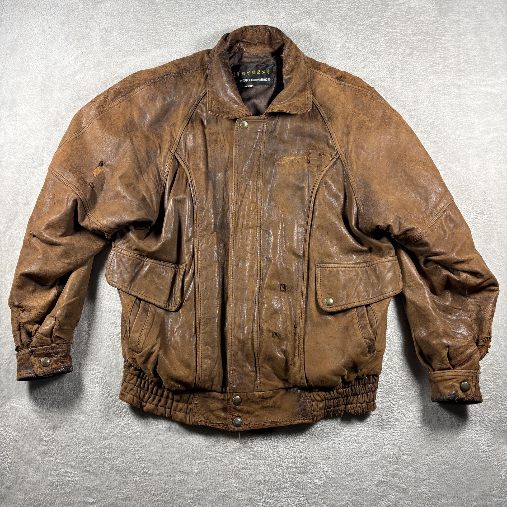 Vintage Wilson Leather Style Genuine Leather Men’s 40 Brown Jacket Distressed