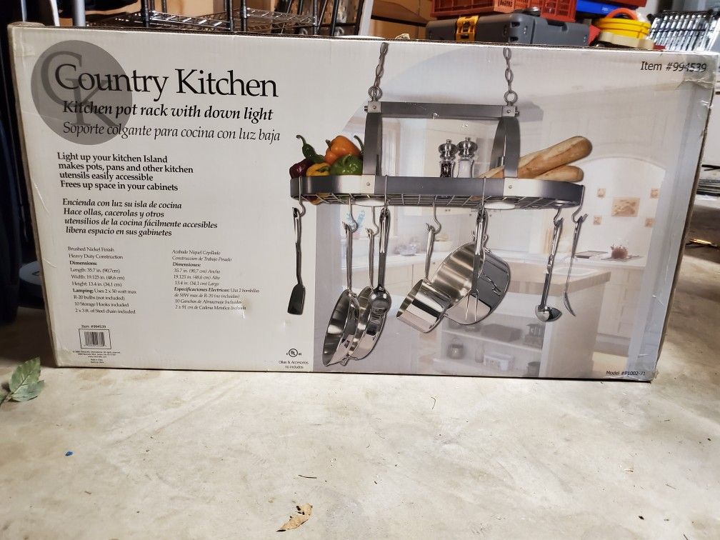 Country Kitchen Pot Rack With Down Light 