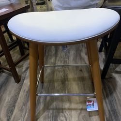 Saddle 26 in. Walnut and White Faux Leather Counter Stool (SET OF 2)