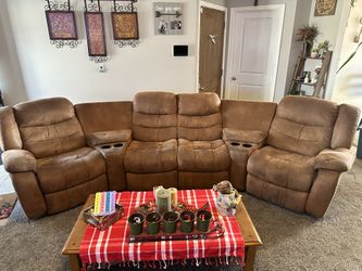 Suede 5 Piece Sectional Recliner, Both Ends