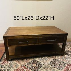 Like New Solid Wooden Coffee Table/ 50”x26”x22”height 