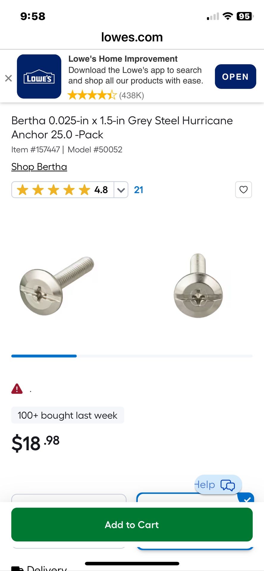 Hurricane Shutter Sidewalk Bolt 1.5 Long