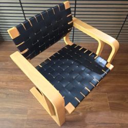 6 New MCM Style Bent Wood  With Black Faux Leather Dining Chairs 