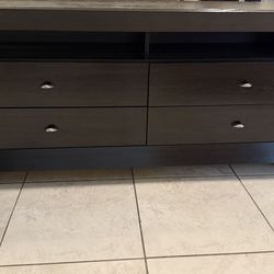 Modern Dark Wood TV Stand / Dresser – 4 Drawers + Shelf