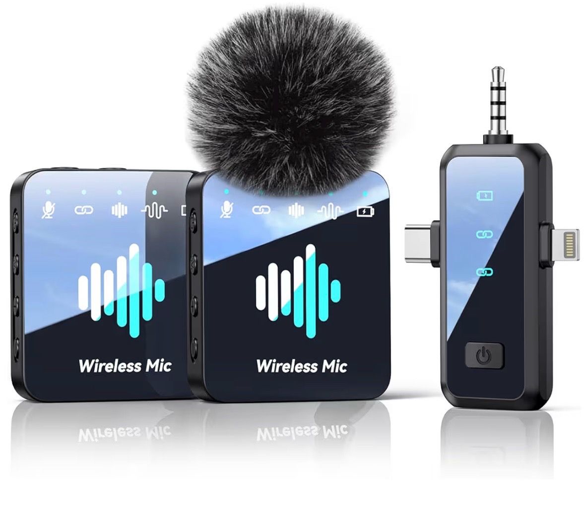 MENERESAS Wireless Microphone for iPhone: 40dB Noise Canceling Mini Mic with 20Hz-20kHz Audio, 328ft Range, 20H Battery, 3-in-1 Lavalier Microphone fo