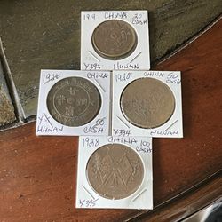 4 - CHINA HUNAN CASH COINS - RARE VERY OLD 100, 50 & 20 Denominations! XF Grades Too! CHEAP! 