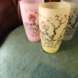 Vintage Mid Century Modern Frosted Glasses Oriental Style Set