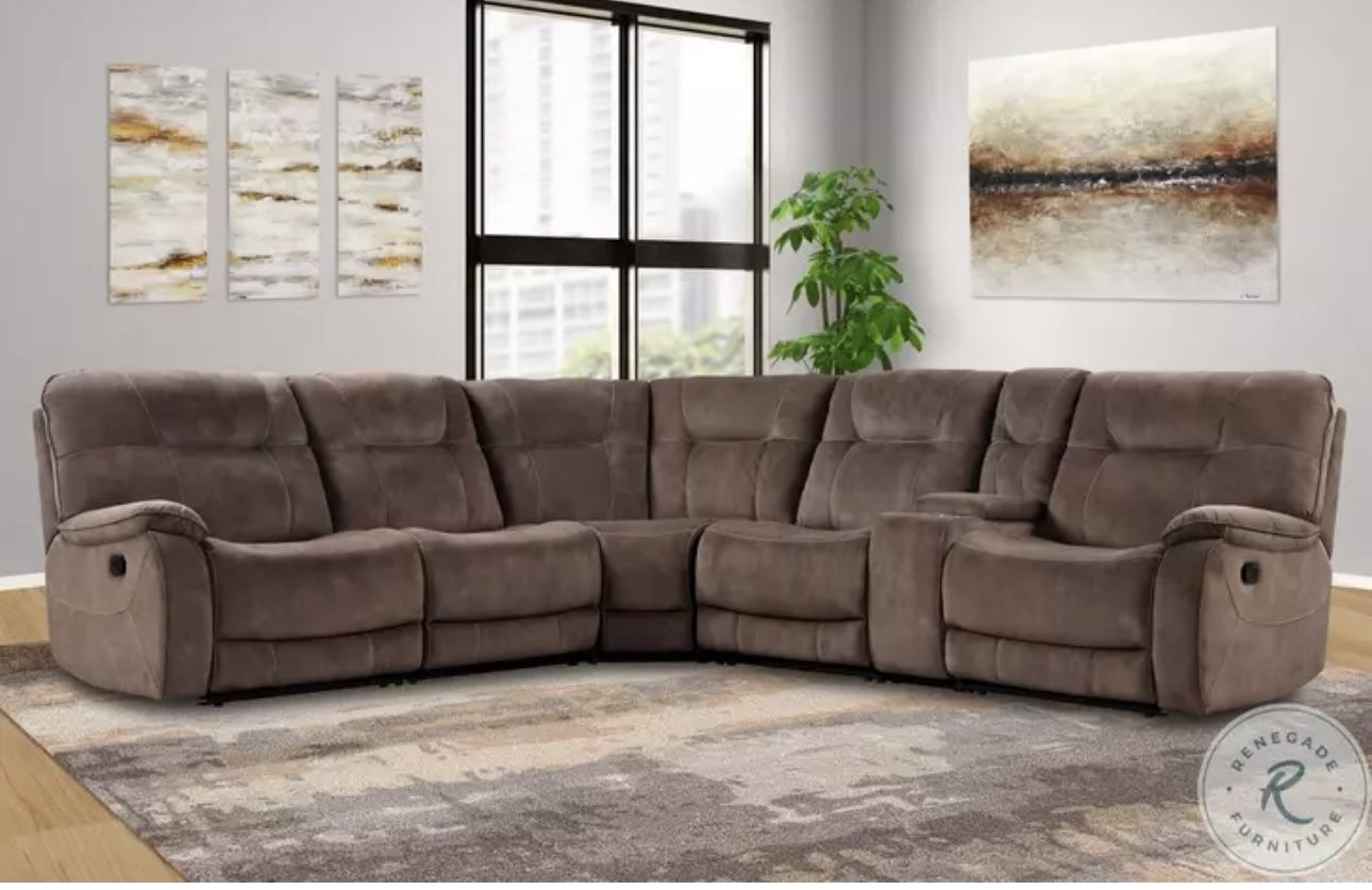 Brown Microfiber Fully Reclining Wrap Around Sectional Couch