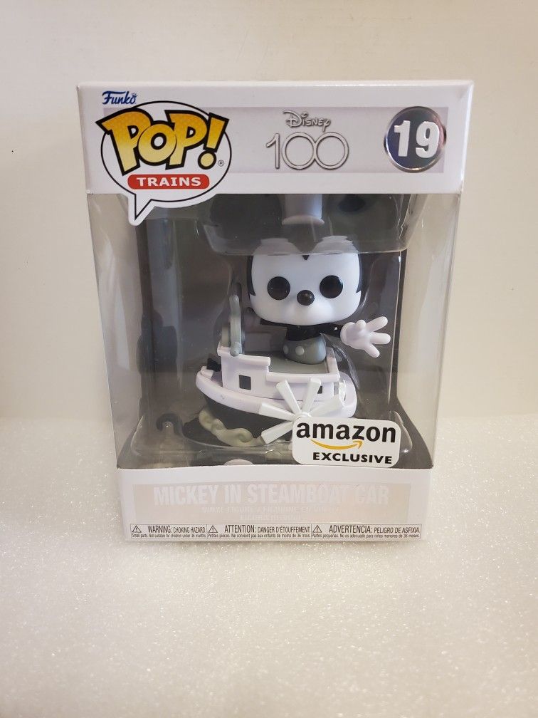 New! Funko Pop! Trains Mickey in Steamboat Car Disney 100 Amazon Exclusive #19