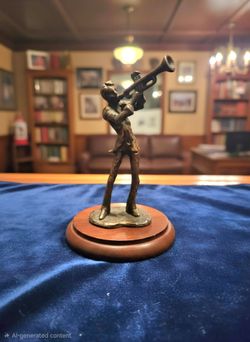 Vintage MC Brutalist Bronze Sculpture Of Jazz Trumpet Player 10.5 "