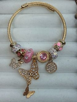 Gold Tone Butterfly Charm Bangle Bracelet