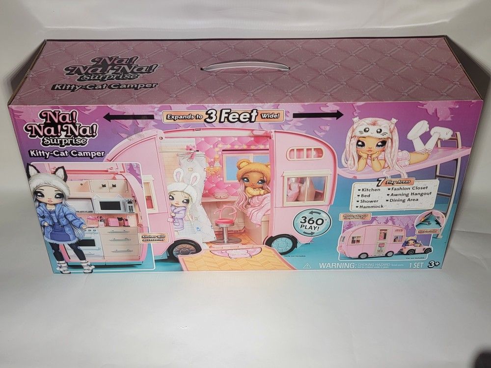 Na Na Na Surprise Kitty-Cat Camper Playset Pink Toy Car Vehicle for Fashion Doll