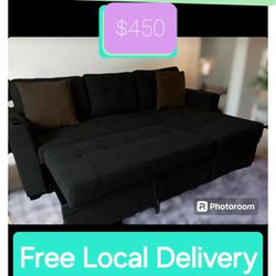 Gray Sectional Couch With Pull Out & Storage Chaise Free Delivery 