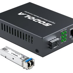 Gigabit Ethernet Media Converter, Multi Mode Dual LC Fiber to Ethernet RJ45 Converter for 10/100/1000Base-Tx to 1000Base-SX(with a SFP MMF 850-nm Modu