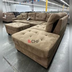3 Piece Reversible Sectional Sofa With Storage Ottoman  And Drop Down Cup Holder  - Memorial Day Sale  !