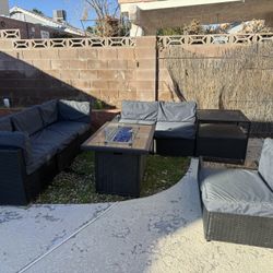 Patio Sectional Sofa Set With Fire Pit 