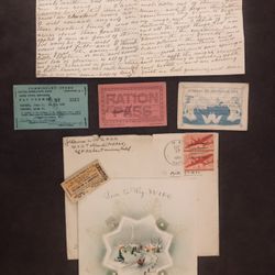 Antique Paper Emphera-U.S Navy-Plus Letter 1912-Card 1945-Domain Of Neptunus Rex-Ration Card-Commisary Store-Travel Tkt
