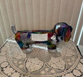 rainbow slip sequin dash hound wiener, 19 inch plush dog Dan Dee rainbow slip sequin dash hound wiener, 19 inch plush dog