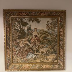 Antique Framed Fabric Wall Art