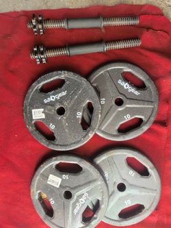 1" HOLE  40LBs WITH DUMBBELL HANDLES. 4-10s
11525 S HALSTED DUNKIN DONUTS 
45$