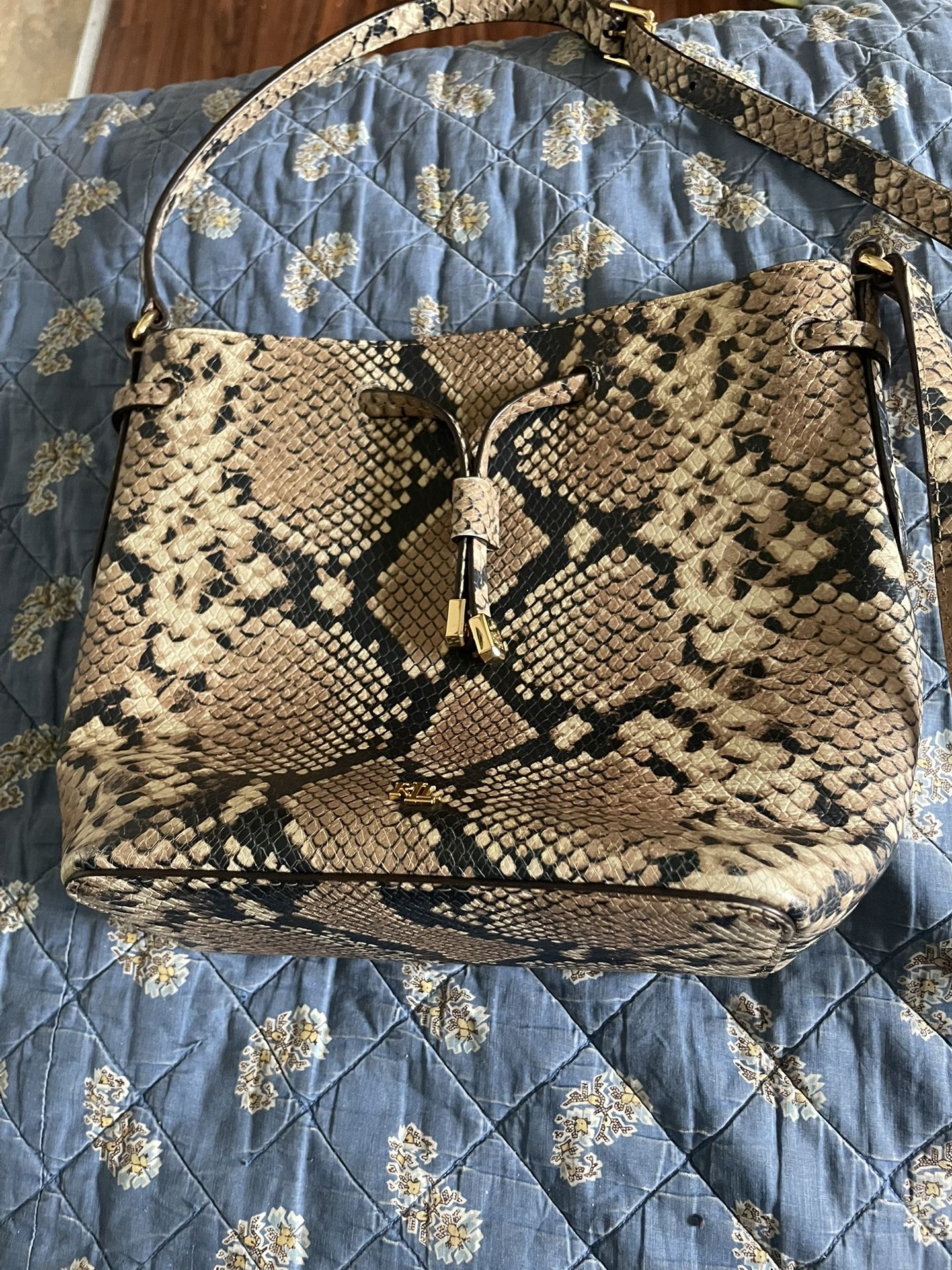 Lauren Ralph Lauren Drawstring Bucket Bag Black, Brown Animal