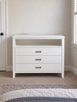 White 3-Drawer Dresser with Open Shelf