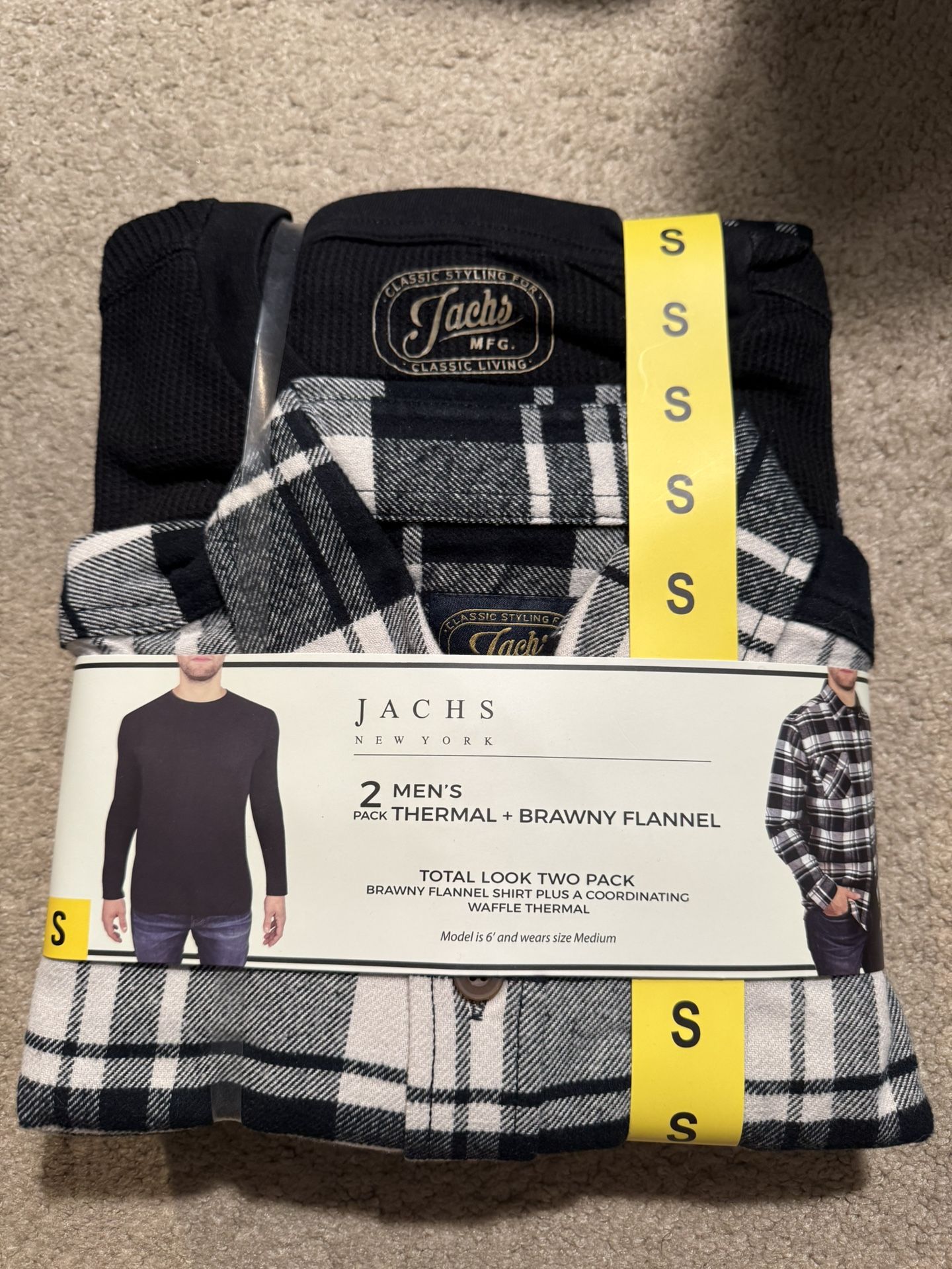 BRAND NEW WITH TAGS NEVER WORN Jachs New York 2-Pack Men’s Thermal and Brawny Flannel Size S Small