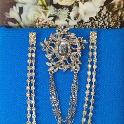 #1618, GORGEOUS VINTAGE RHINESTONES BROOCH, & EARRINGS
