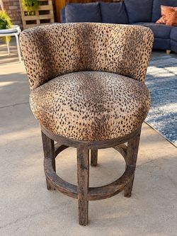 360° Swivel Leopard Print Bar Stool / Accent Chair – Wood Base ( NEEDS TO GO ASAP )