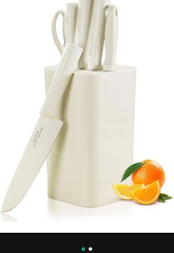 Knife Set,7-Pieces Sharp Knife Set with Universal Block and Sharpener,Stainless Steel Cooking Knife Set with Ergonomic Handle, with Non-stick Coating,