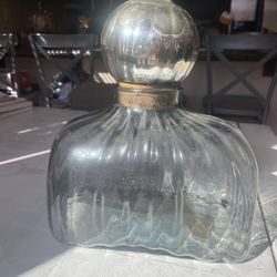 1980s Mexican Hand Blown Glass Decanter With Mercury Glass Sphere Stopper 