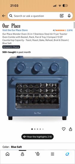 Our Place Wonder Oven | 6-in-1 Stainless Steel Air Fryer Toaster Oven Combo with Basket, Rack, Pan & Tray | Compact 13 QT Countertop Capacity - Toast,