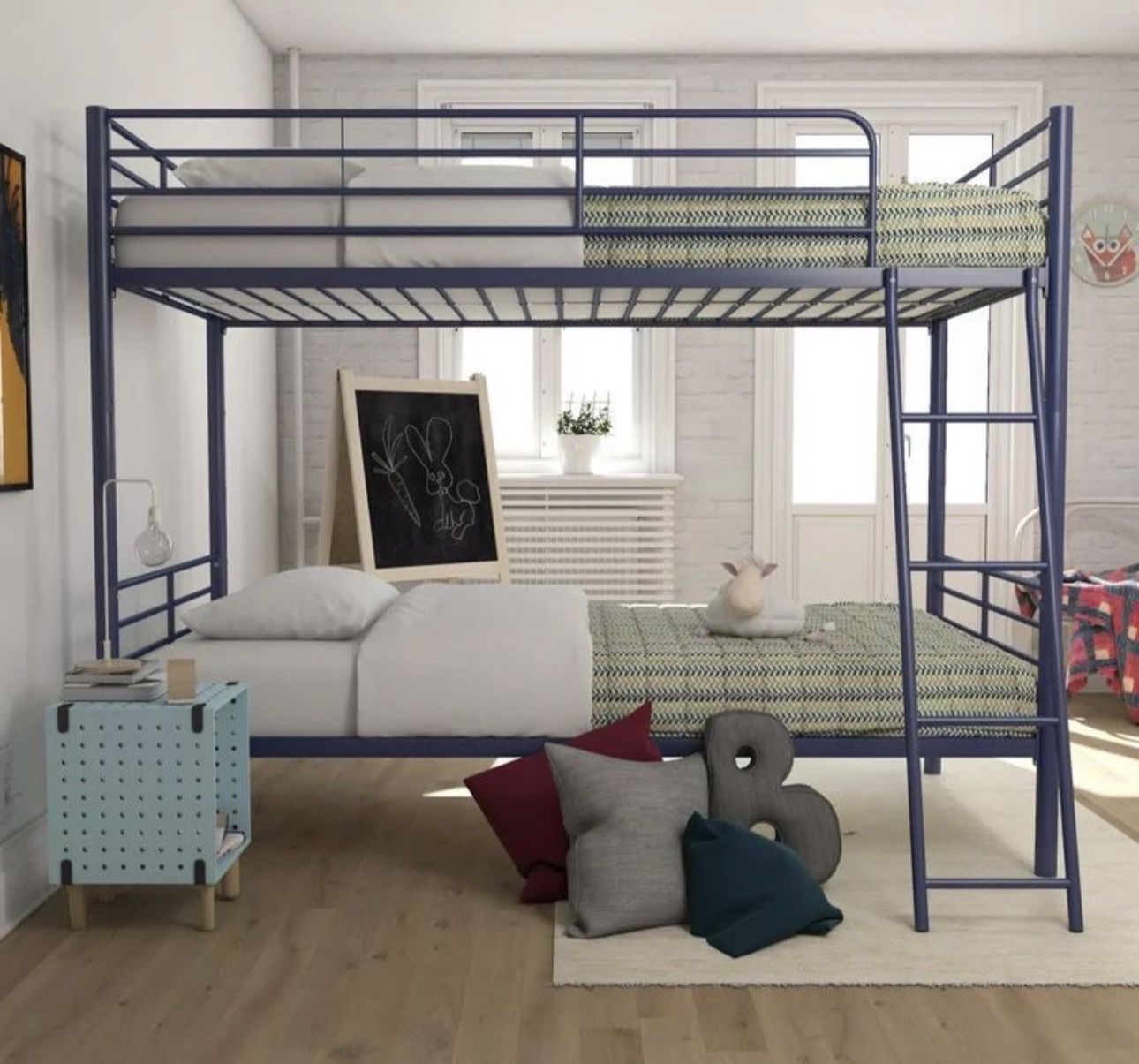Mainstays Convertible Twin over Twin Metal Bunk Bed, Blue