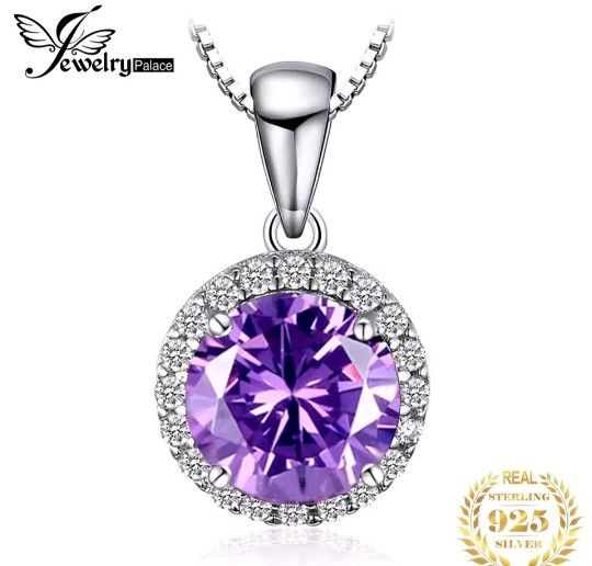 925 Sterling Silver Created Alexandrite Sapphire Round Pendant Necklace