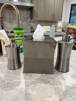 3-Piece Brushed Steel Bathroom Accessory Set