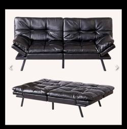 Black leather material futon