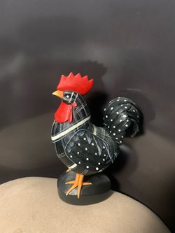 Decorative Rooster Figurine Black Plaid Polka Dot