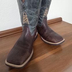 Twisted X Kids Cognac/BlueGreen Work Boots Size 2 LIKE NEW